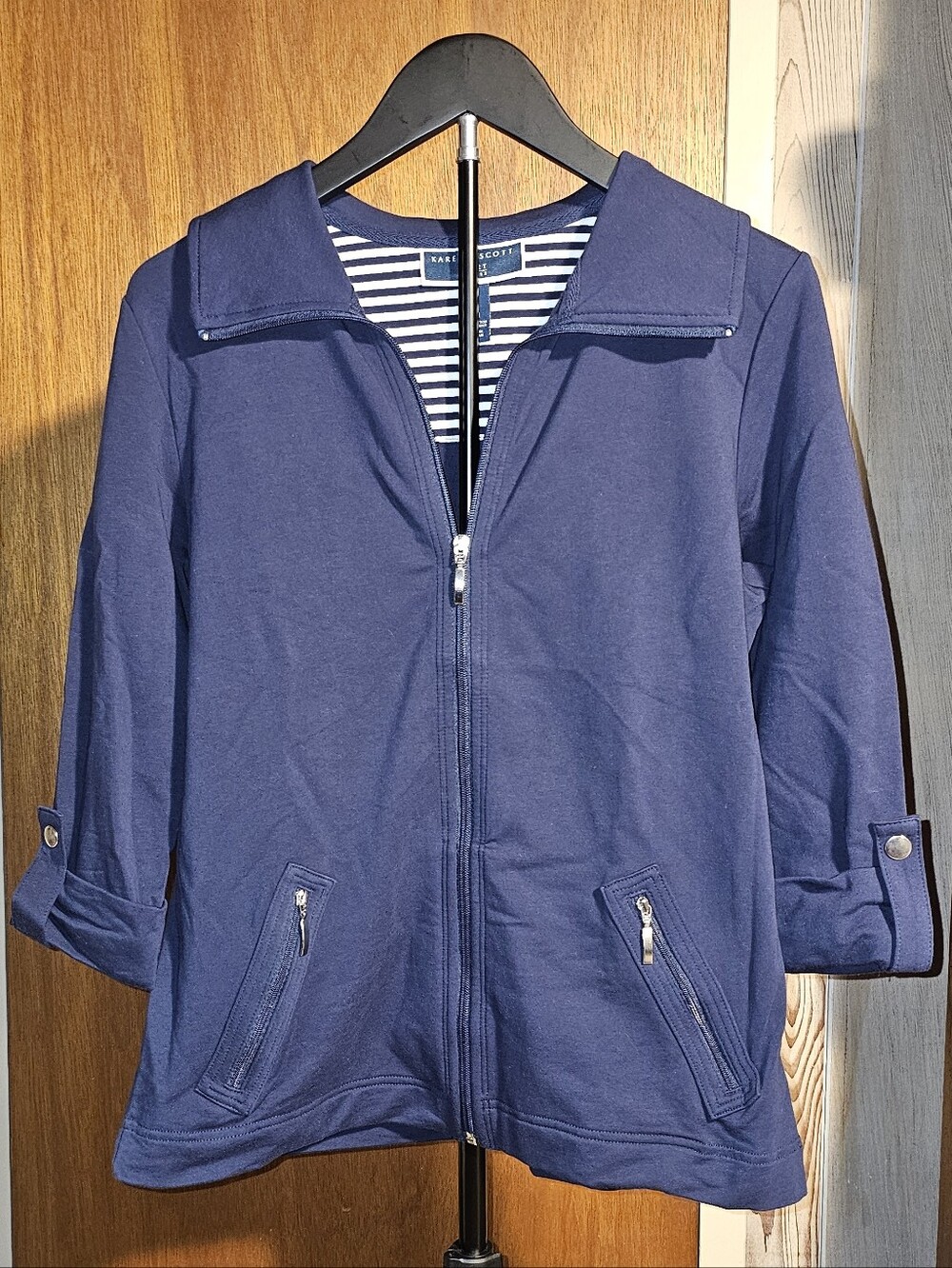 Karen Scott Navy Blue Zip Front Petite Jacket